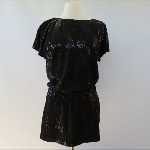 Express Womens Size Small Black Sequin Blouson Mini Dress - Picture 15 of 15